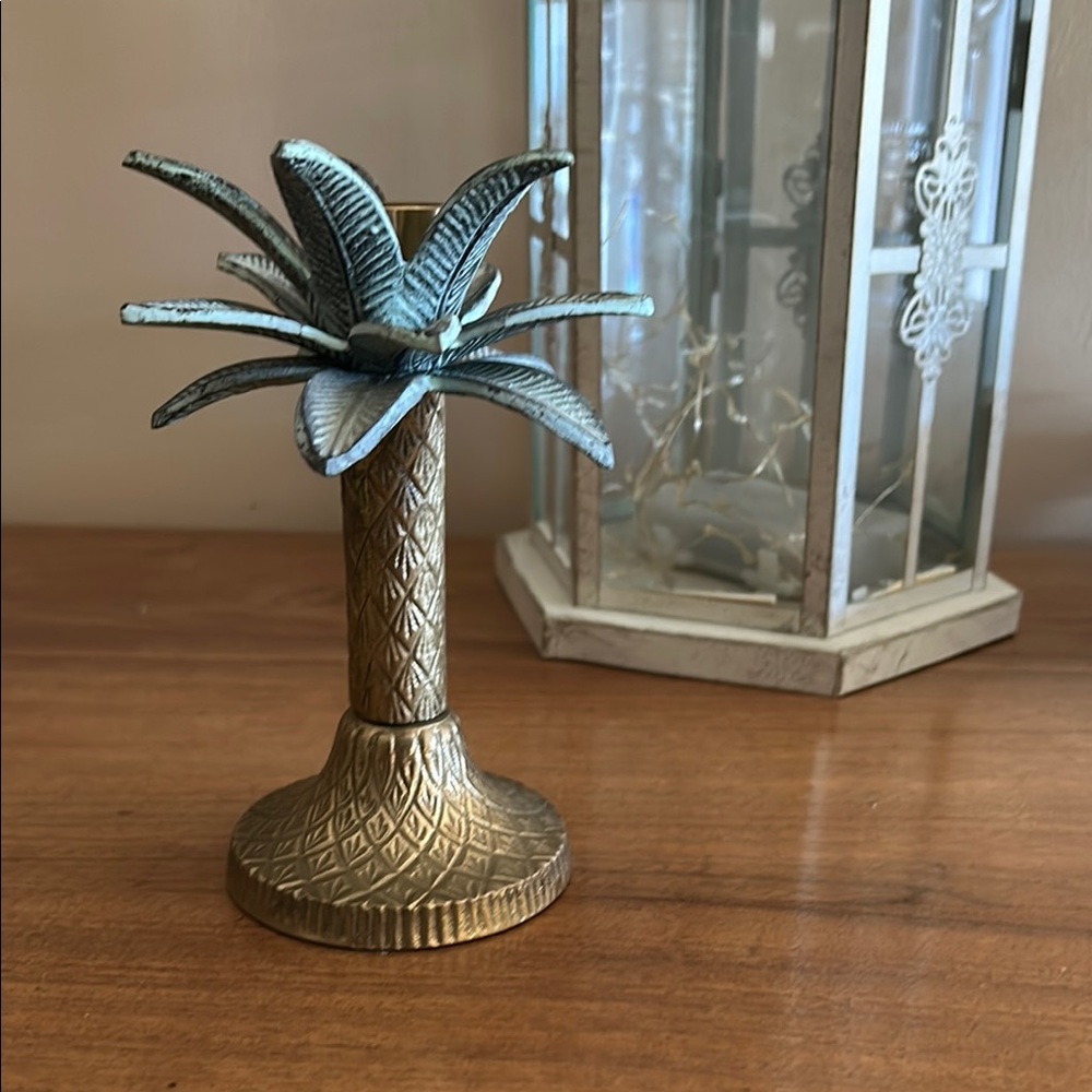 Decorative Gold and Blue Palm Tree Candle Holder